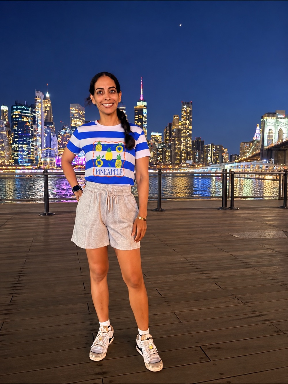 Blue & White Striped 'Pineapple' Short Sleeve Tee